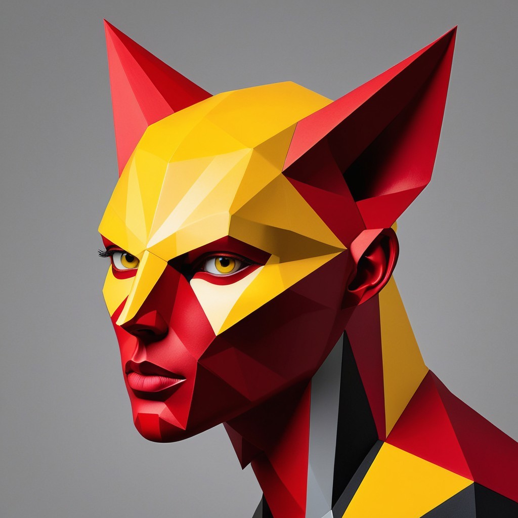 Geometric Portrait of a Feline-Inspired Character
