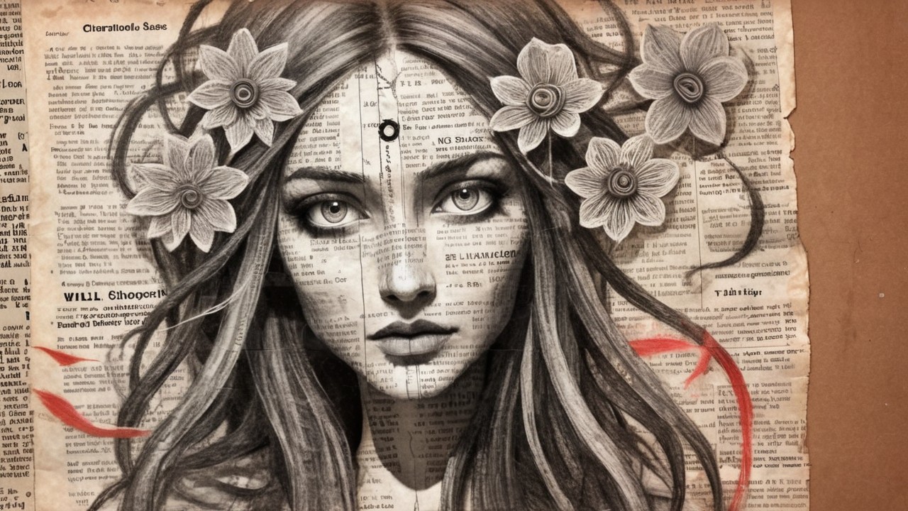 Portrait of a Woman with Floral Hair and Textured Background