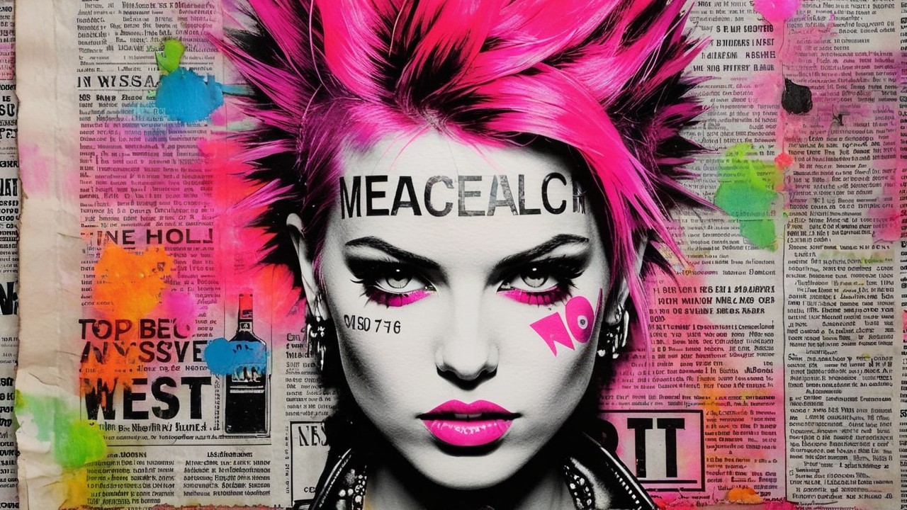 Portrait of a woman with pink spiky hair and graffiti
