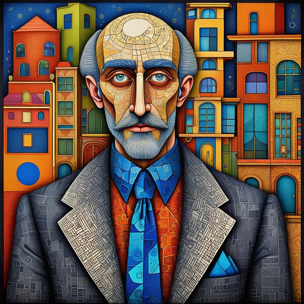Stylized Portrait of a Man in Urban Landscape