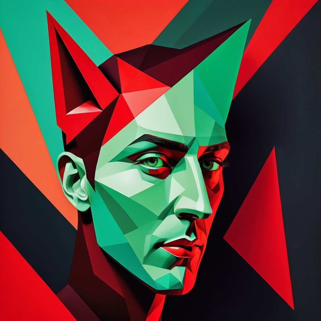 Geometric Portrait of a Man with Feline Features