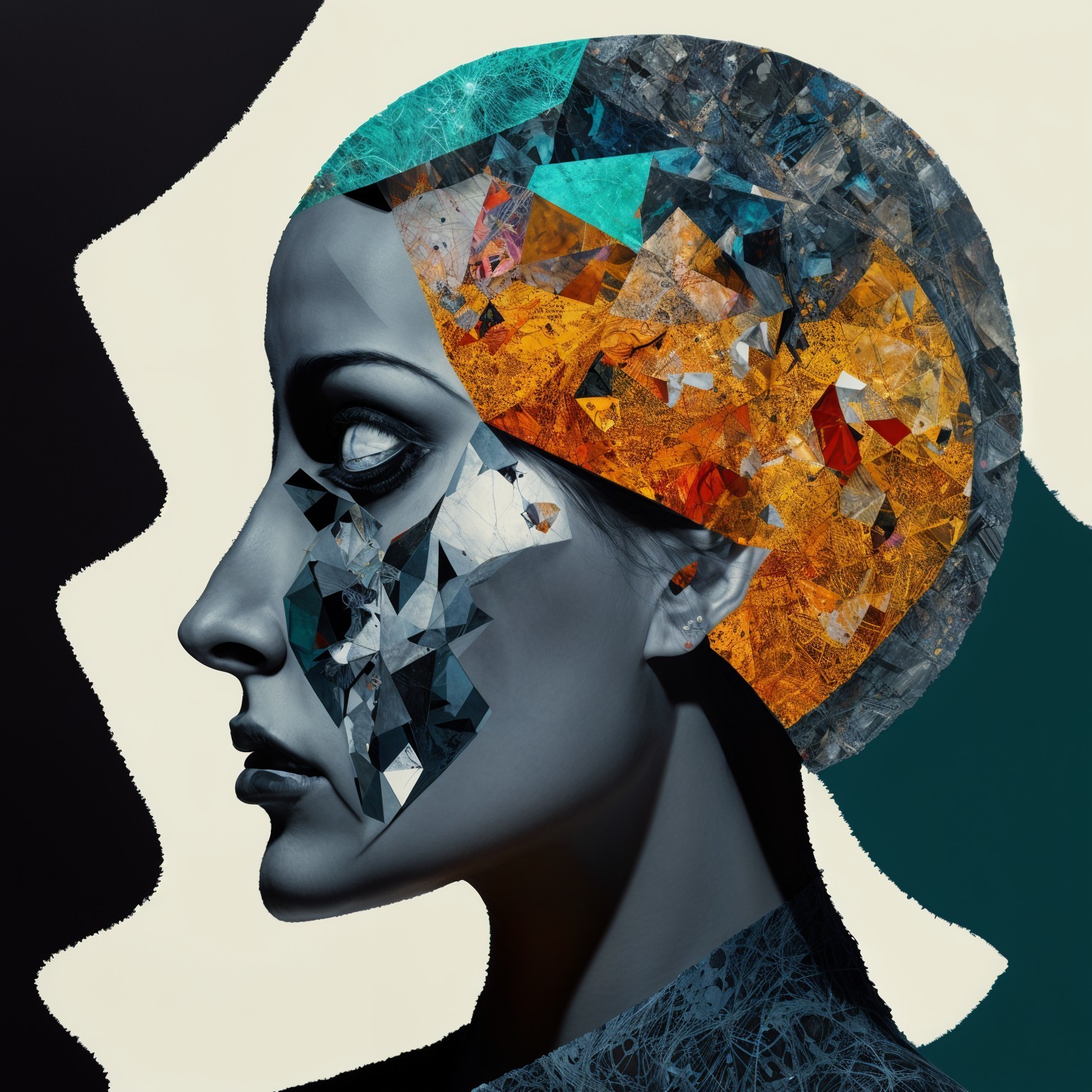 Stylized Profile of a Woman with Geometric Head