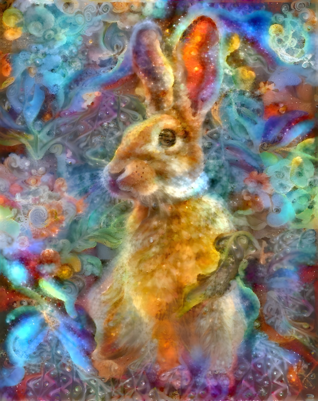 Colorful Rabbit in Abstract Floral Background
