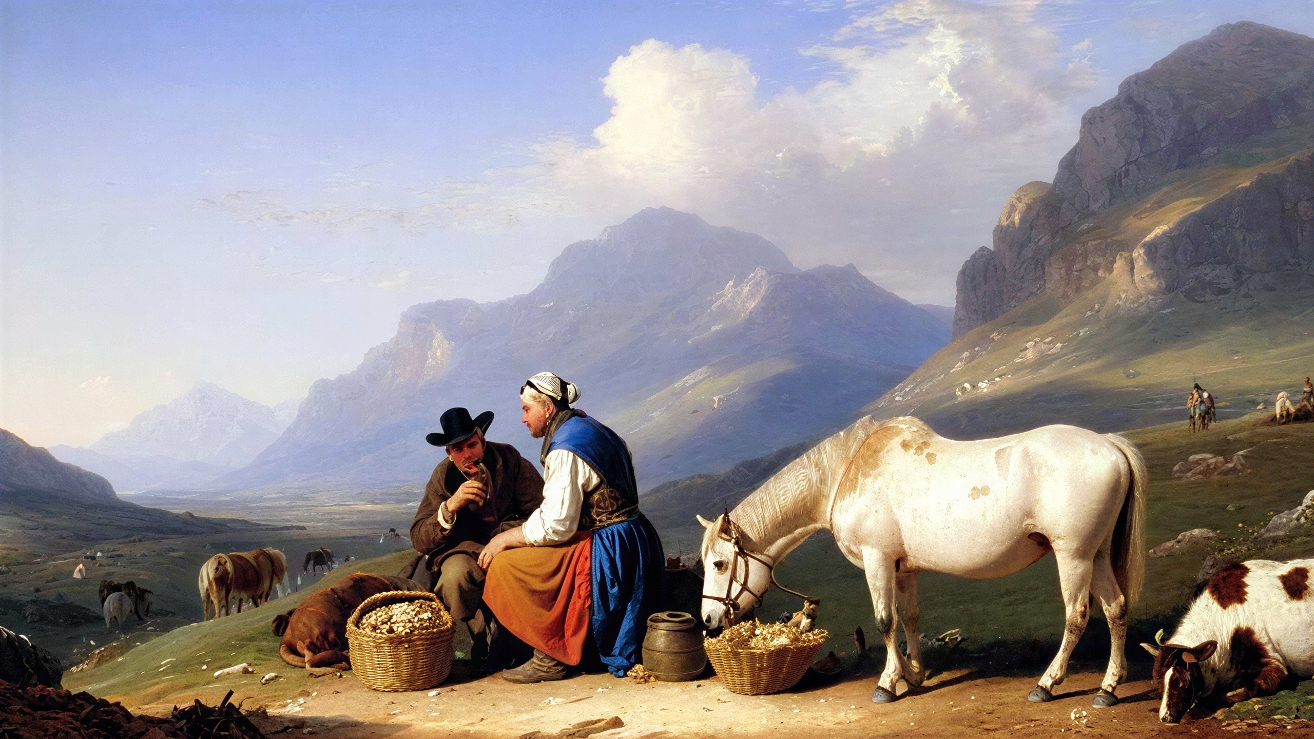 Peasants Conversing on a Hillside with a Horse