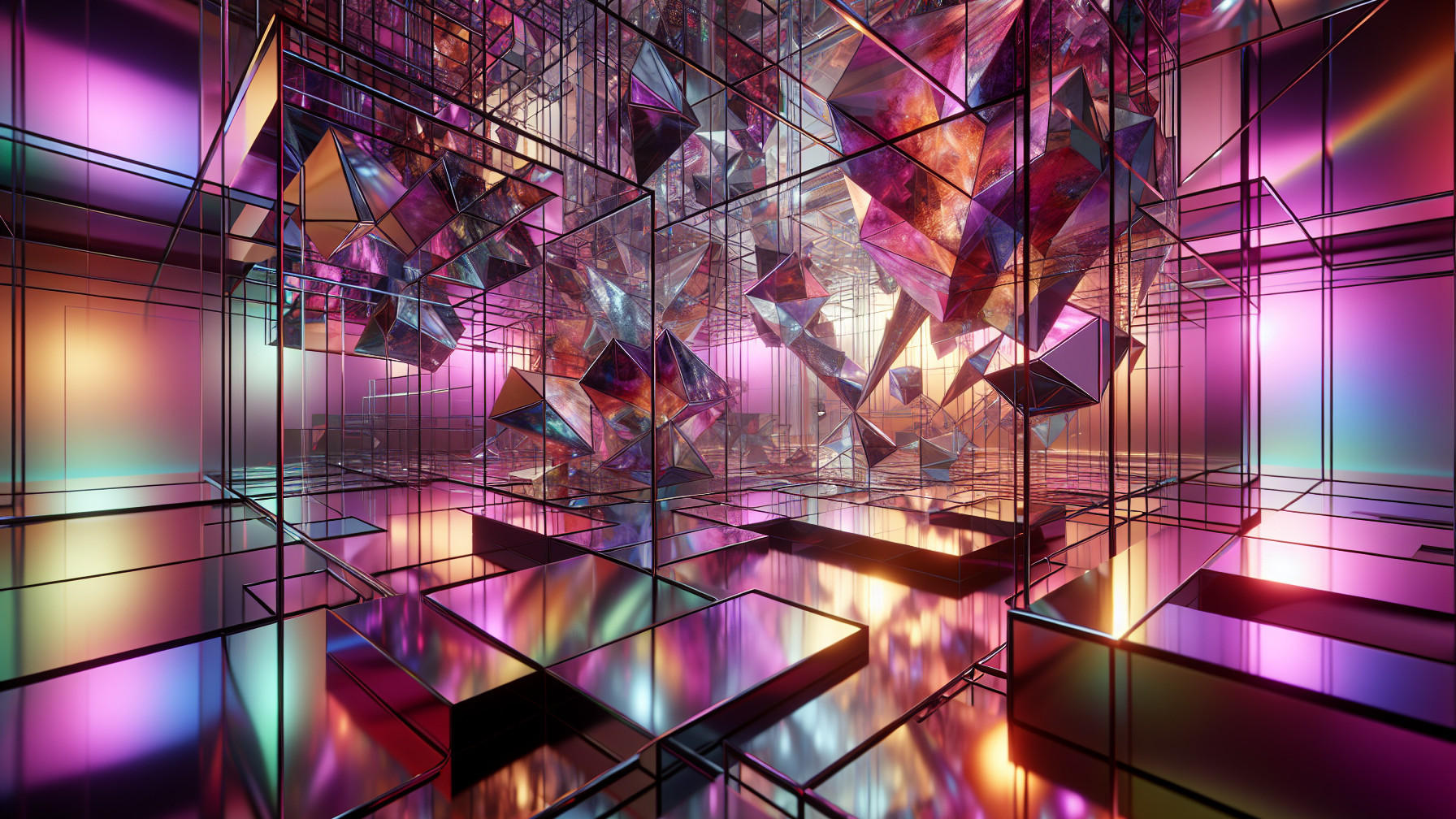 Futuristic Abstract Scene with Geometric Shapes and Colors