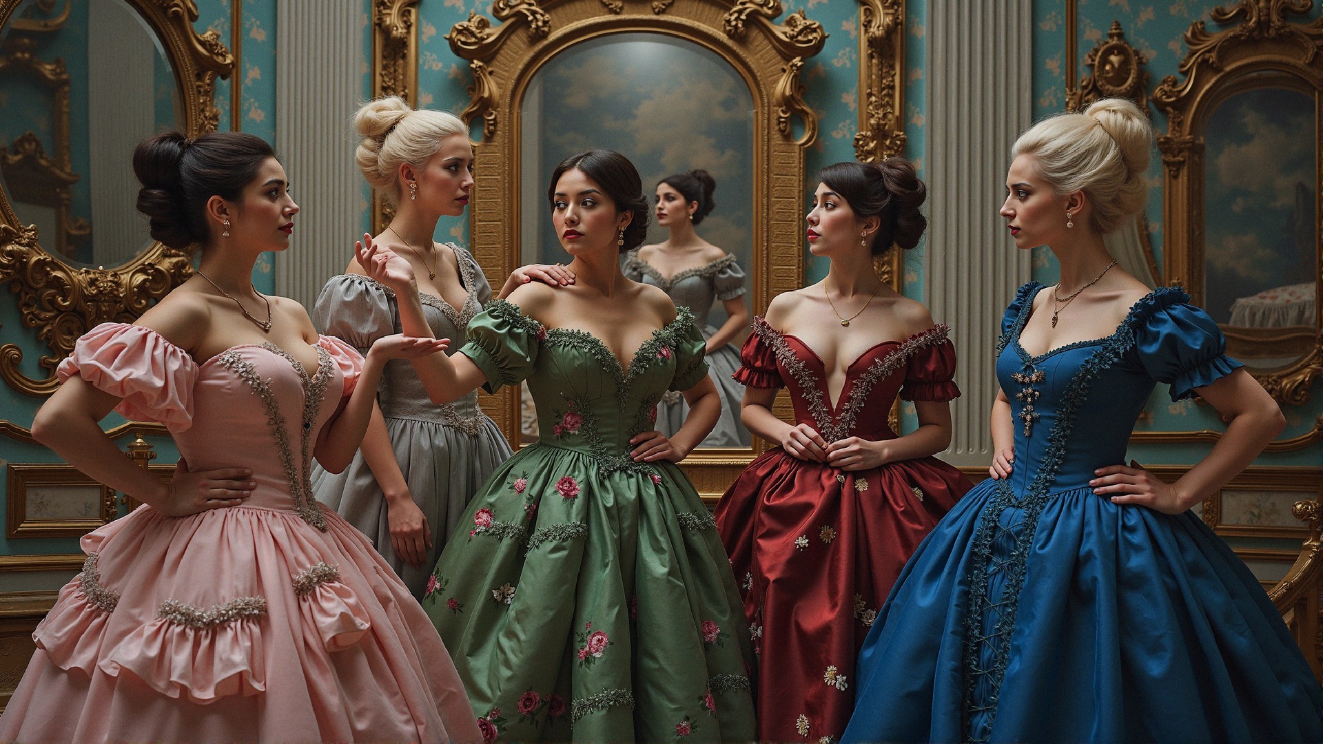 Elegant Women in Vintage Setting with Opulent Decor