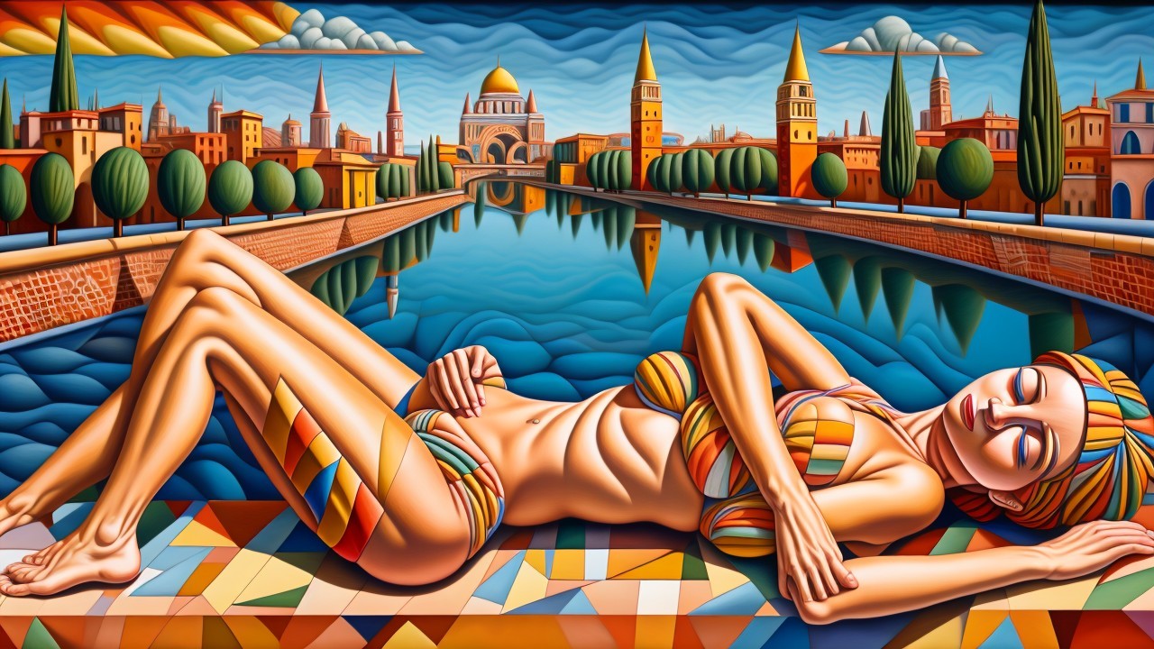 Cubist Painting of Woman by Serene River