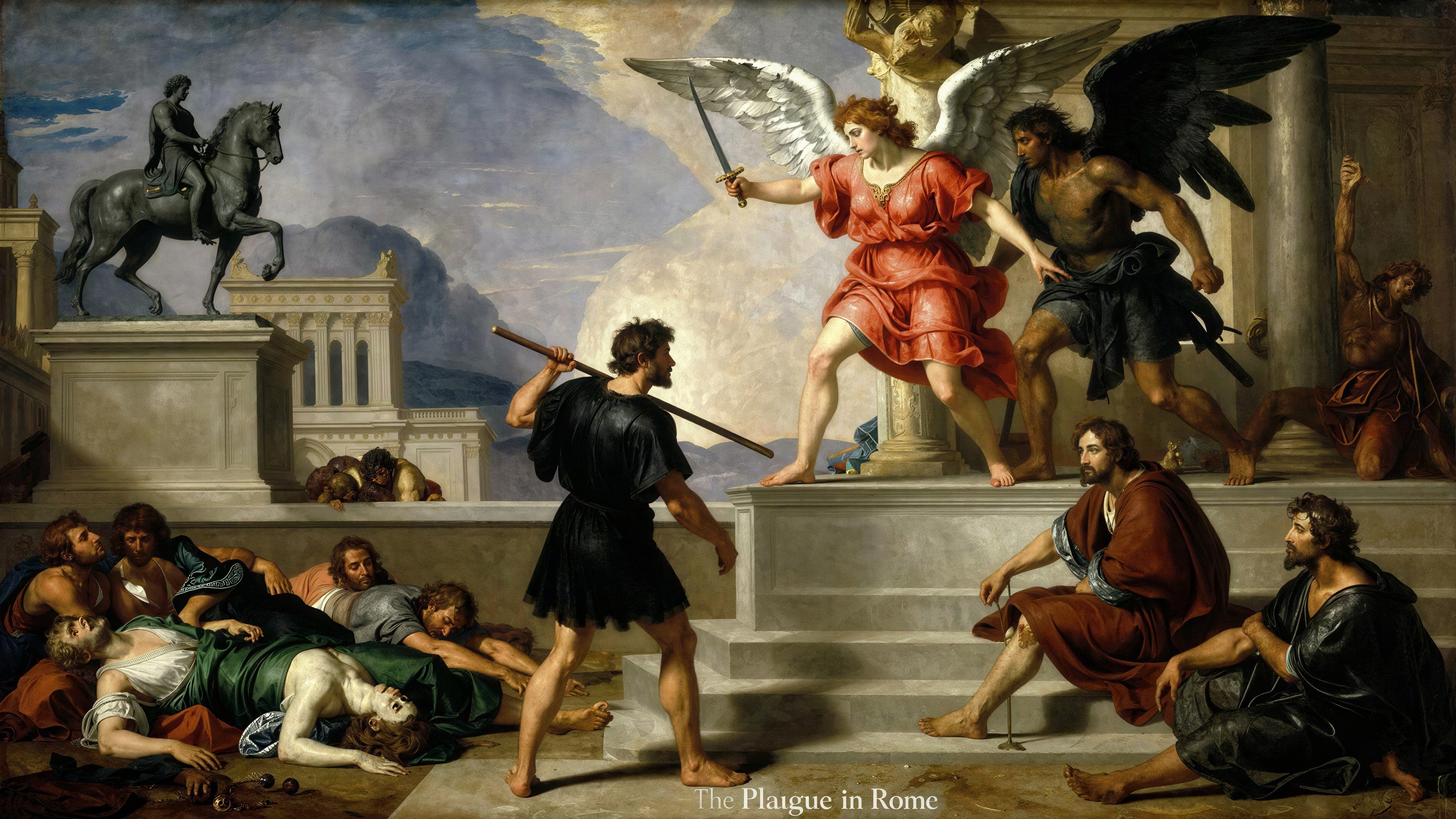 Dark Romantic Era Scene of Angel and Plague Victims