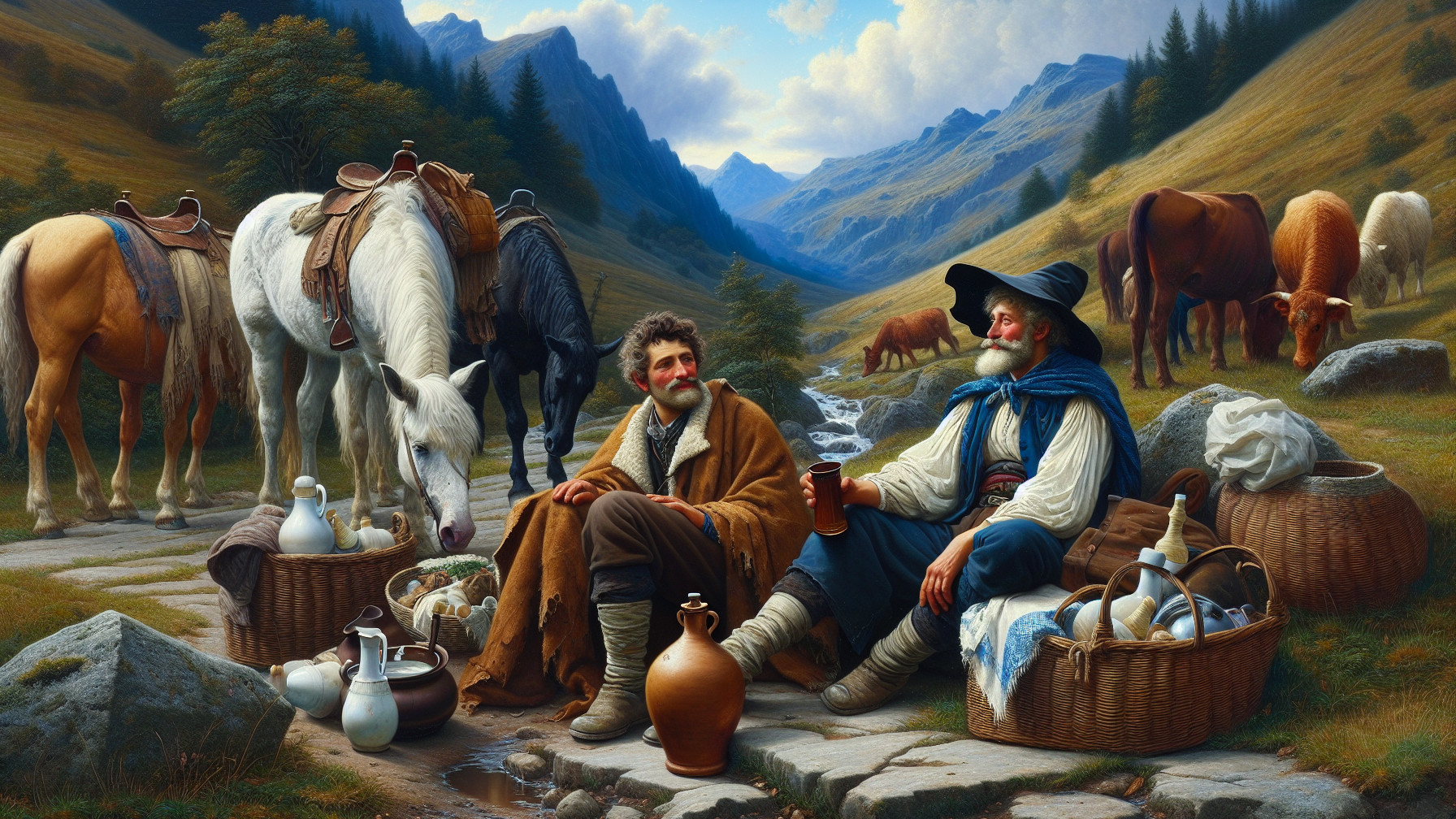 Men on Rocky Path Overlooking Mountain Valley