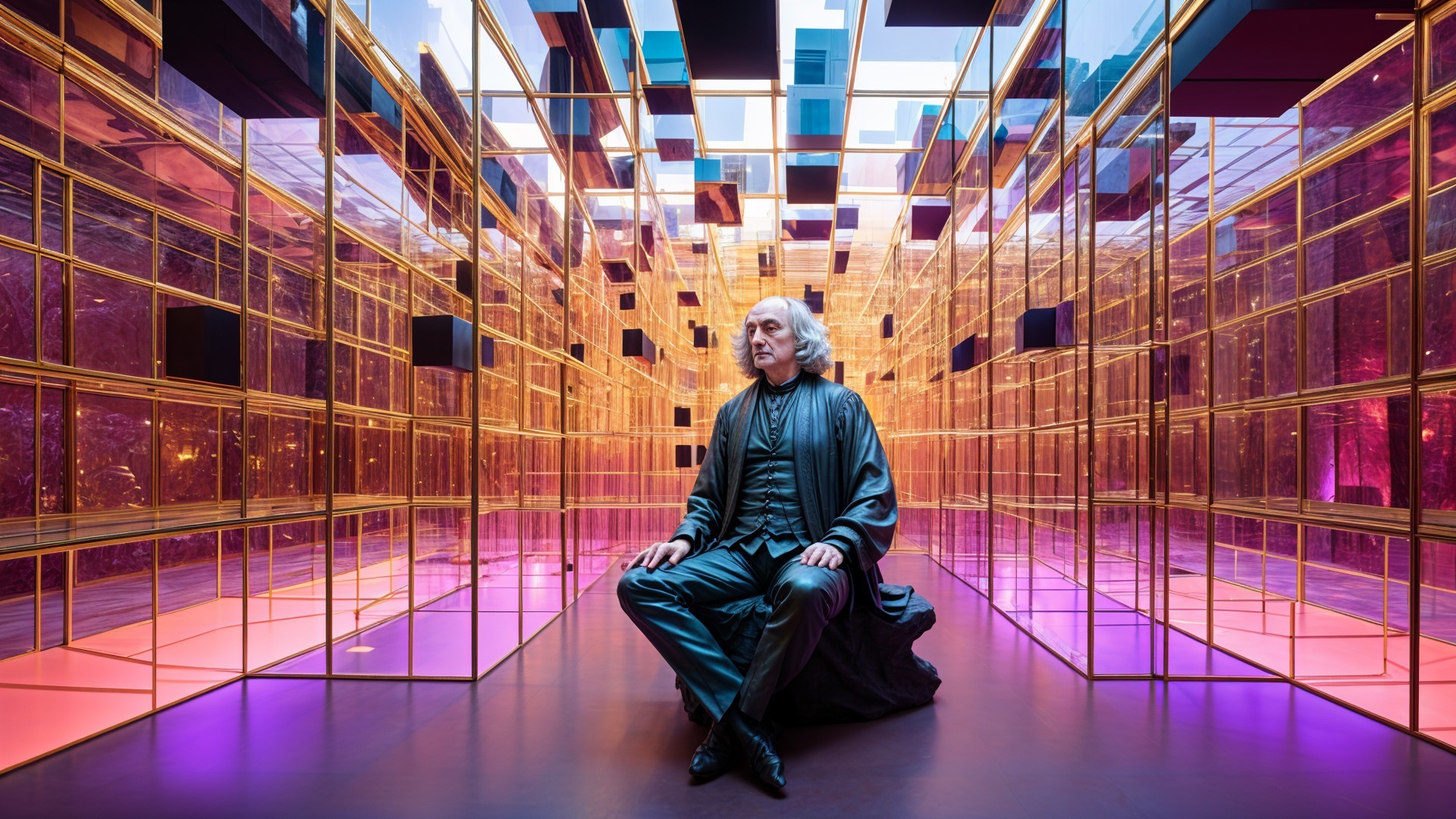 Kneeling Figure in Futuristic Abstract Environment