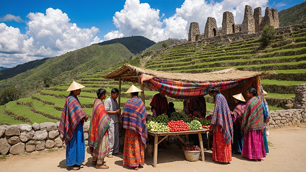 Vibrant Market Scene with Locals and Fresh Vegetables