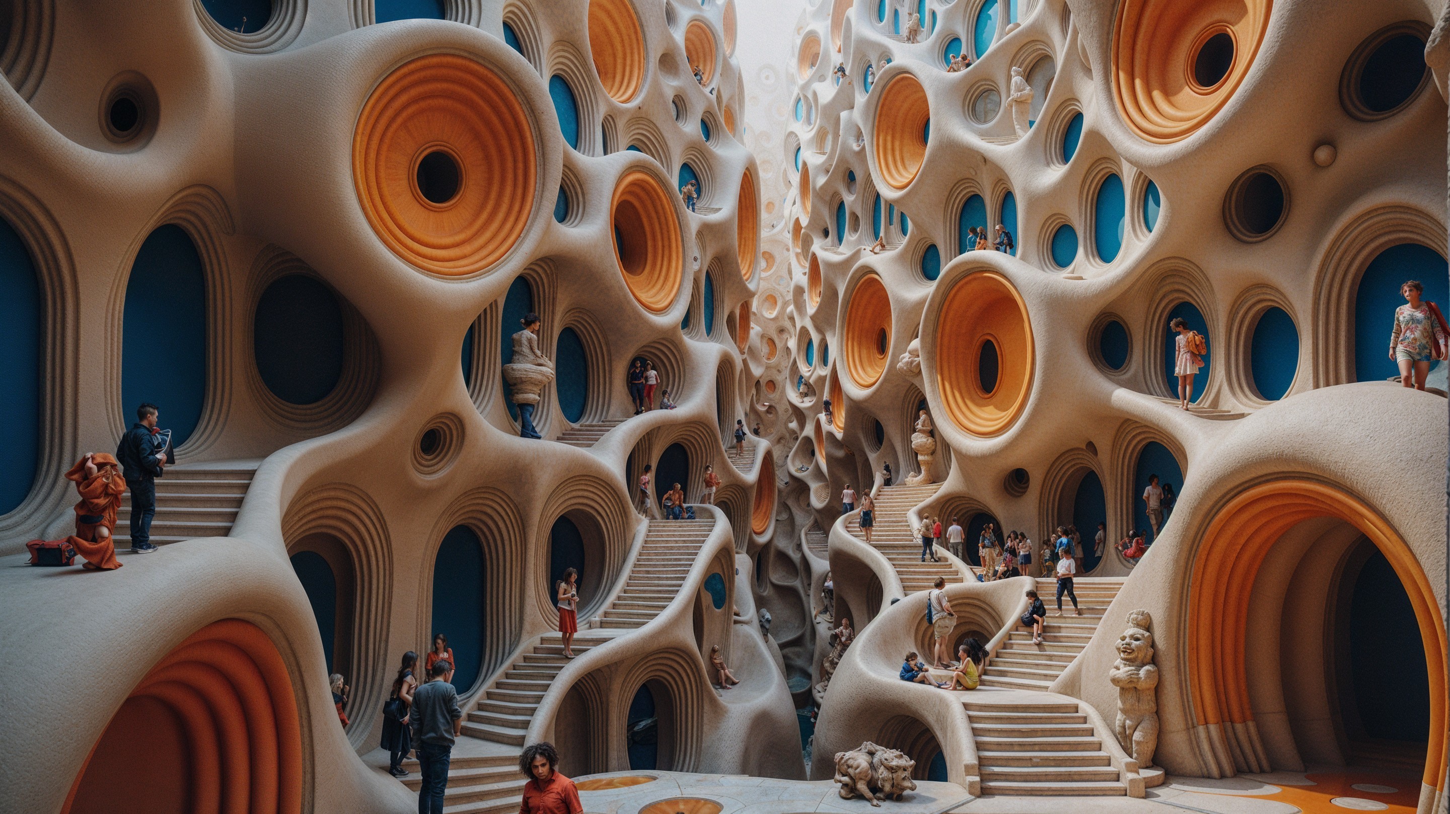 Surreal Abstract Interior with Organic Shapes and Colors