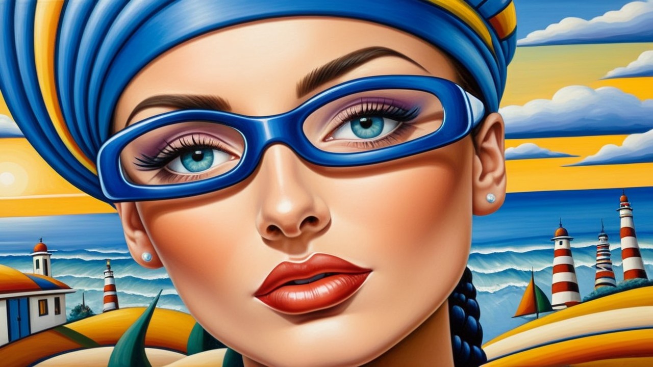 Portrait of a woman with blue glasses and headscarf