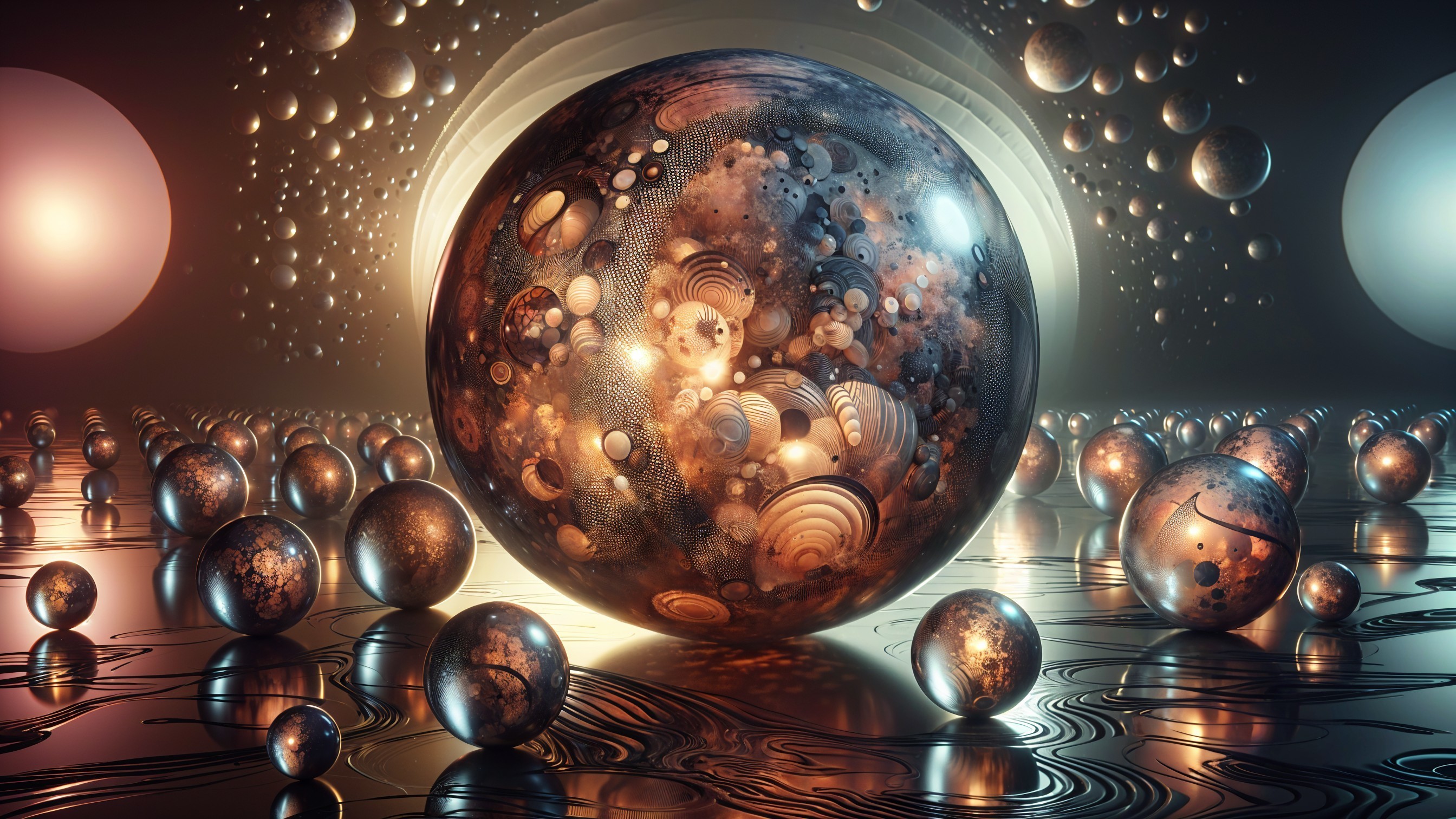 Abstract Scene with Textured Spheres and Ethereal Light
