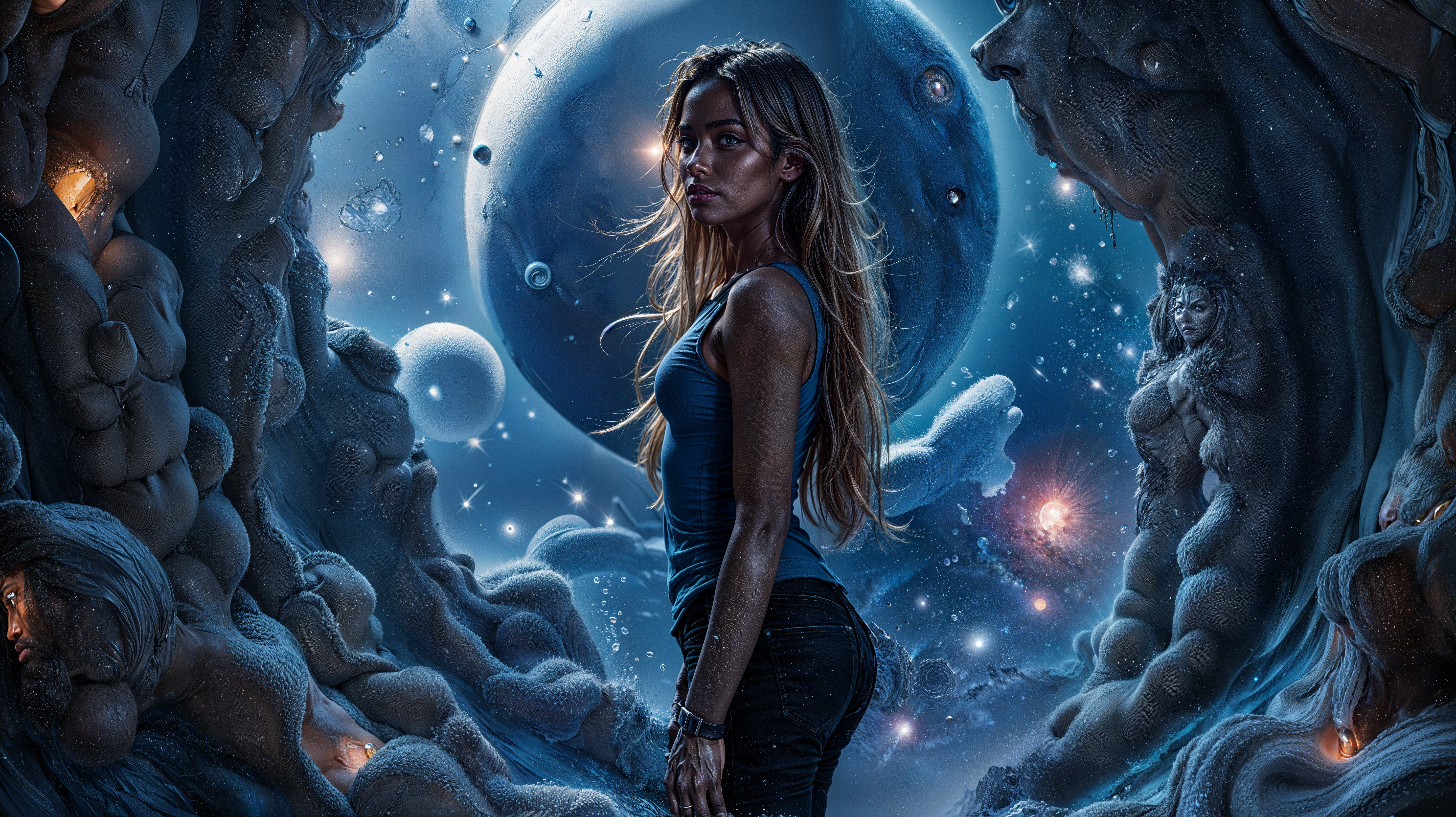 Mysterious Figure in Surreal Cosmic Landscape