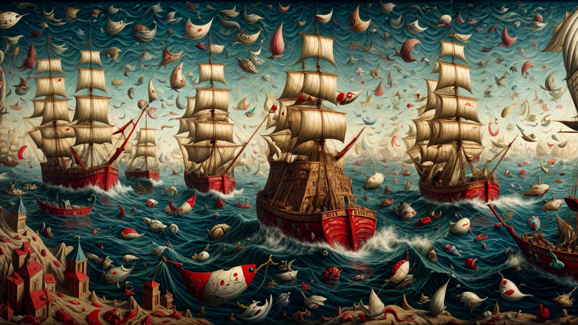 Vibrant Seascape with Majestic Ships and Waves