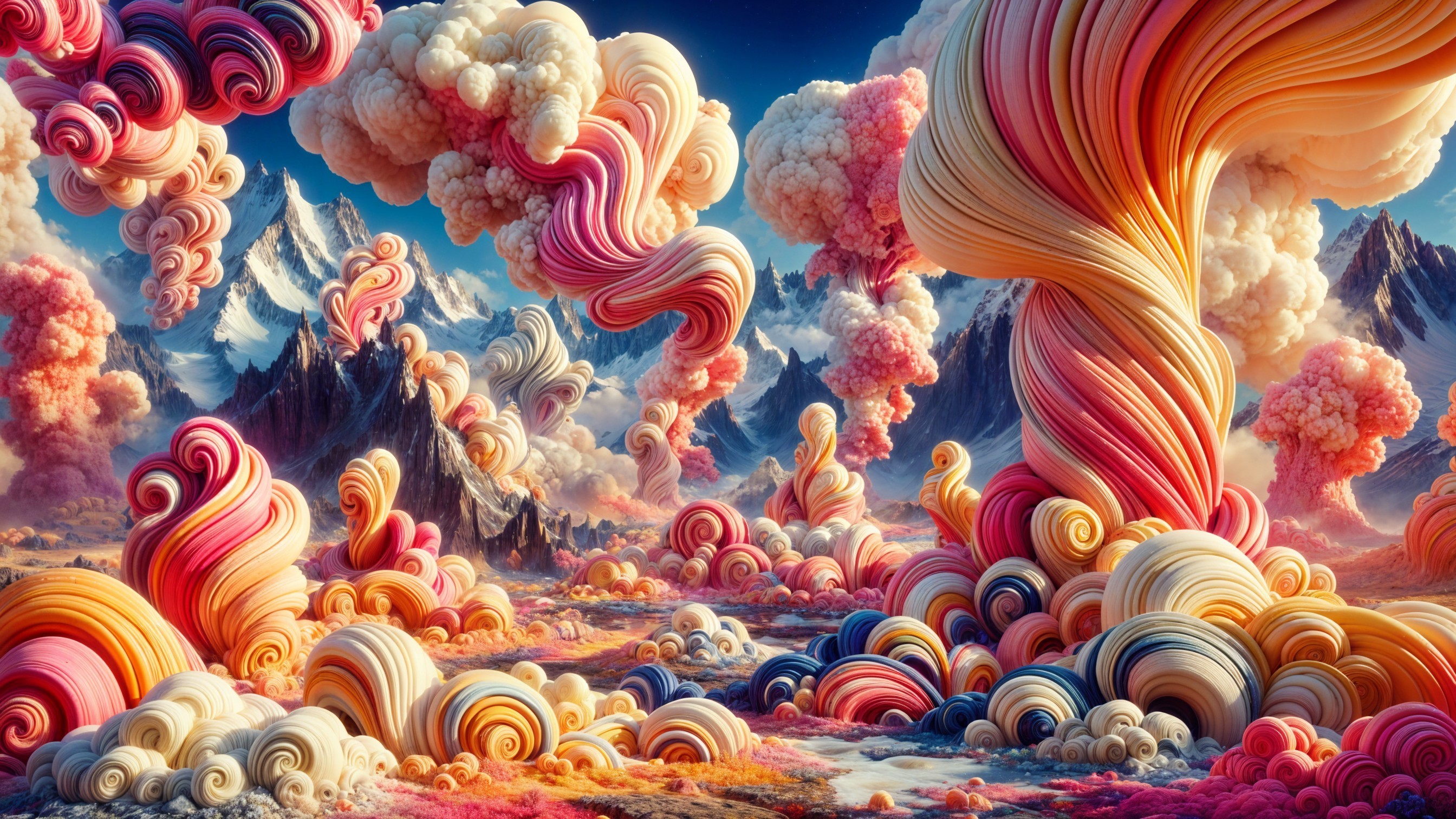 Surreal Landscape with Vibrant Clouds and Mountains