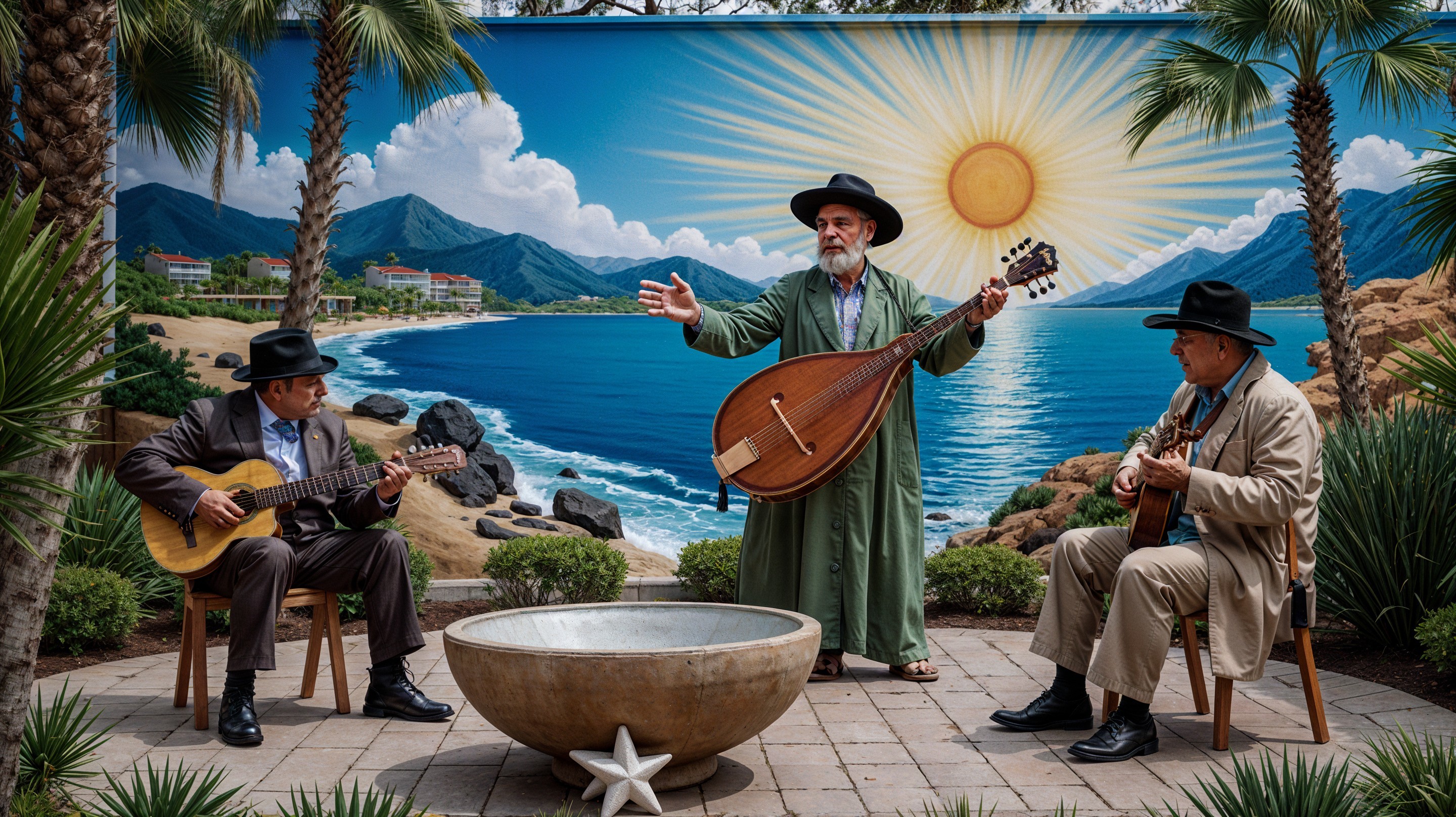 Musicians Performing in Front of Colorful Mural