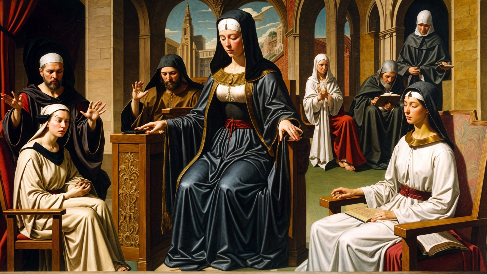 Historical Scene in Grand Hall with Central Figure