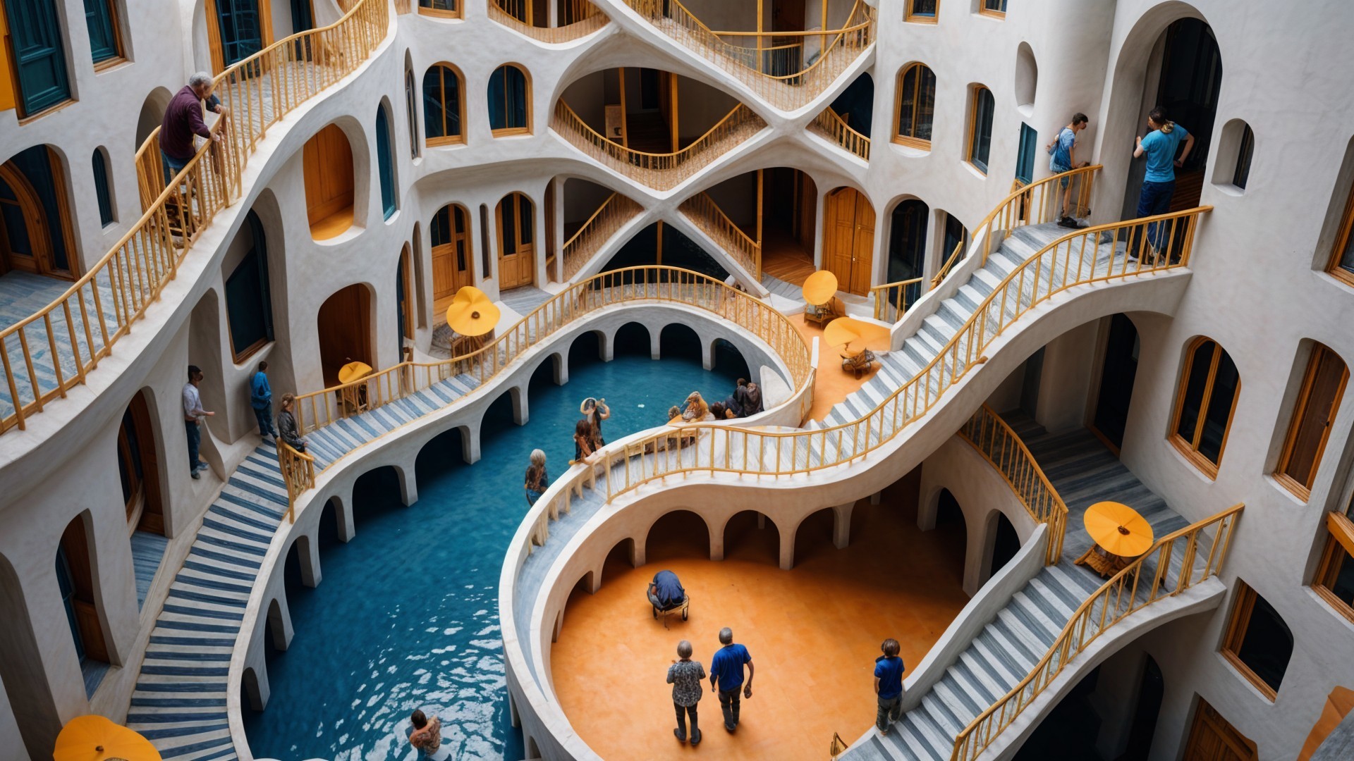 Architectural Space with Curves and Vibrant Colors