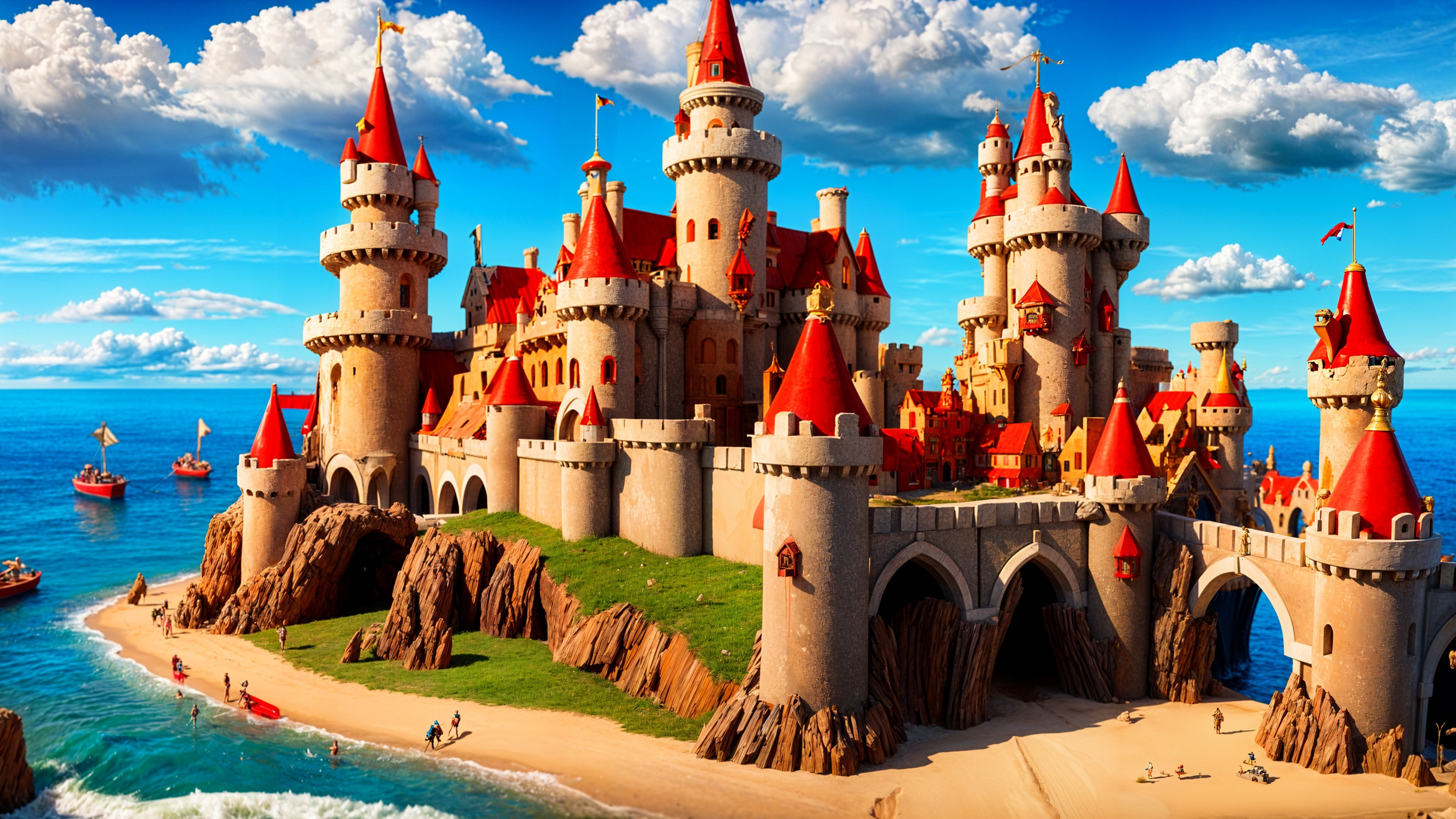 Majestic Fantasy Castle on Rocky Coastline Scene