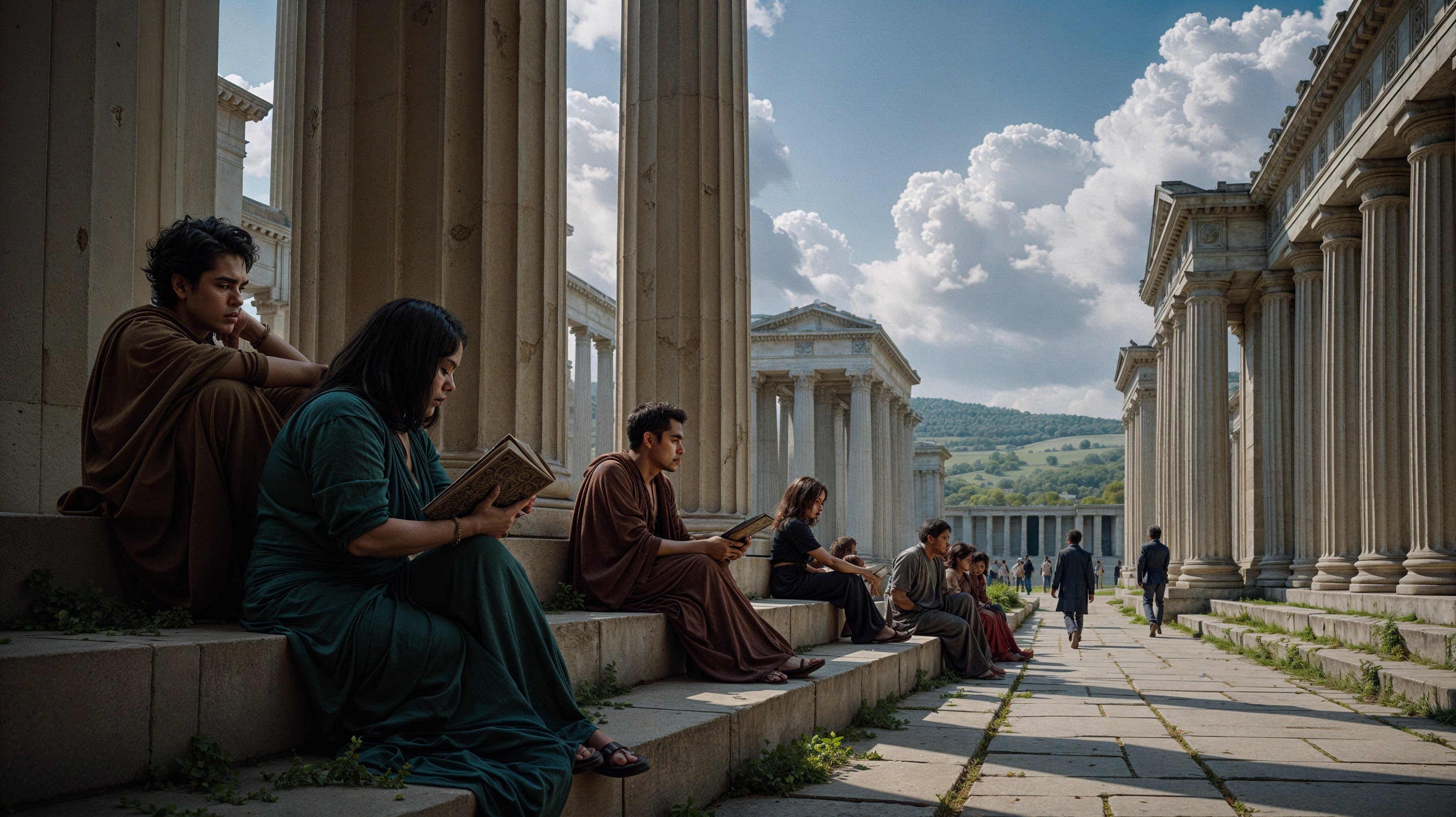 Classical Scene of Learning and Reflection in Nature