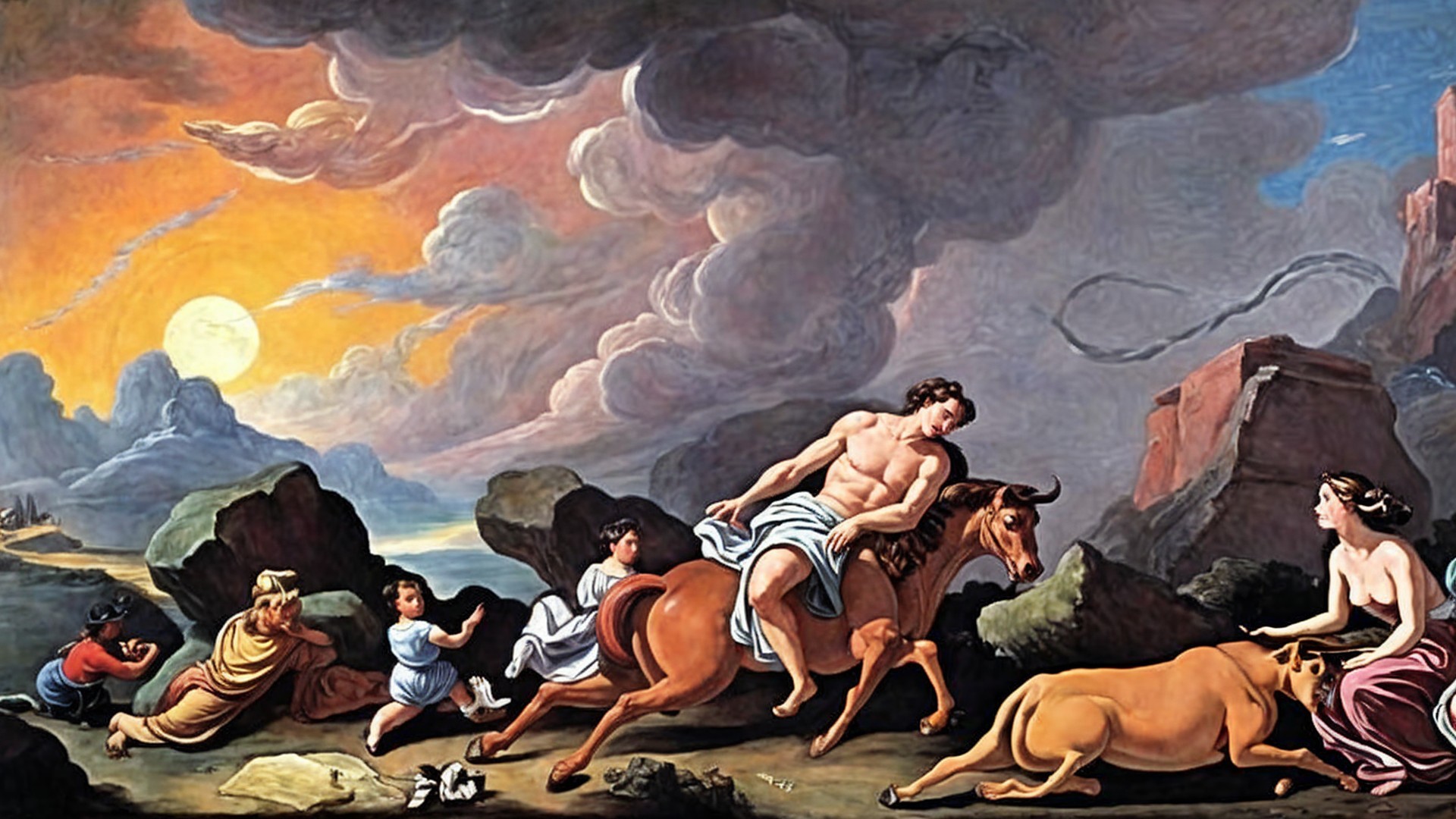 Mythological Scene with Horse, Woman, and Children