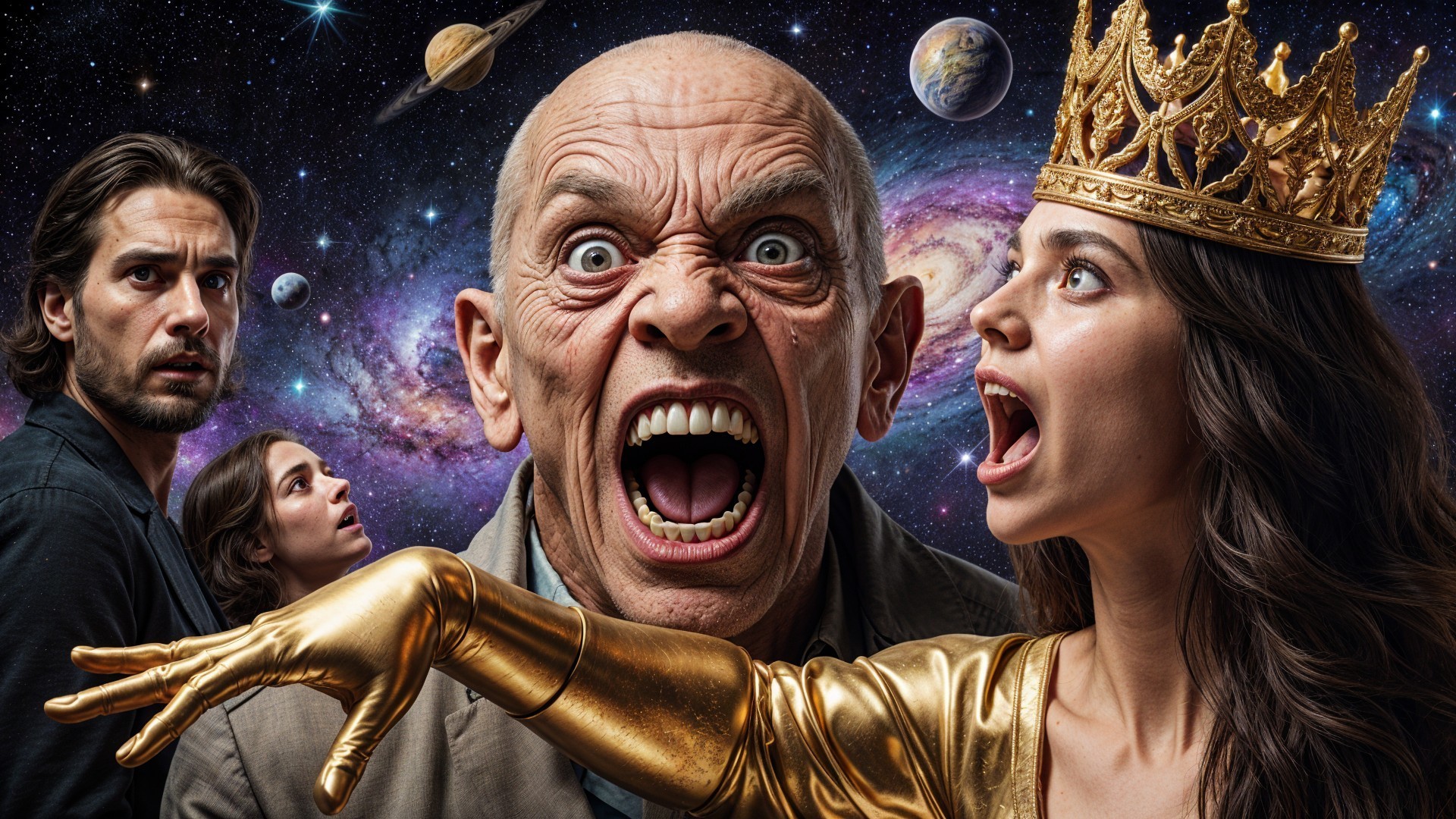 Diverse Characters Display Emotions in Cosmic Setting