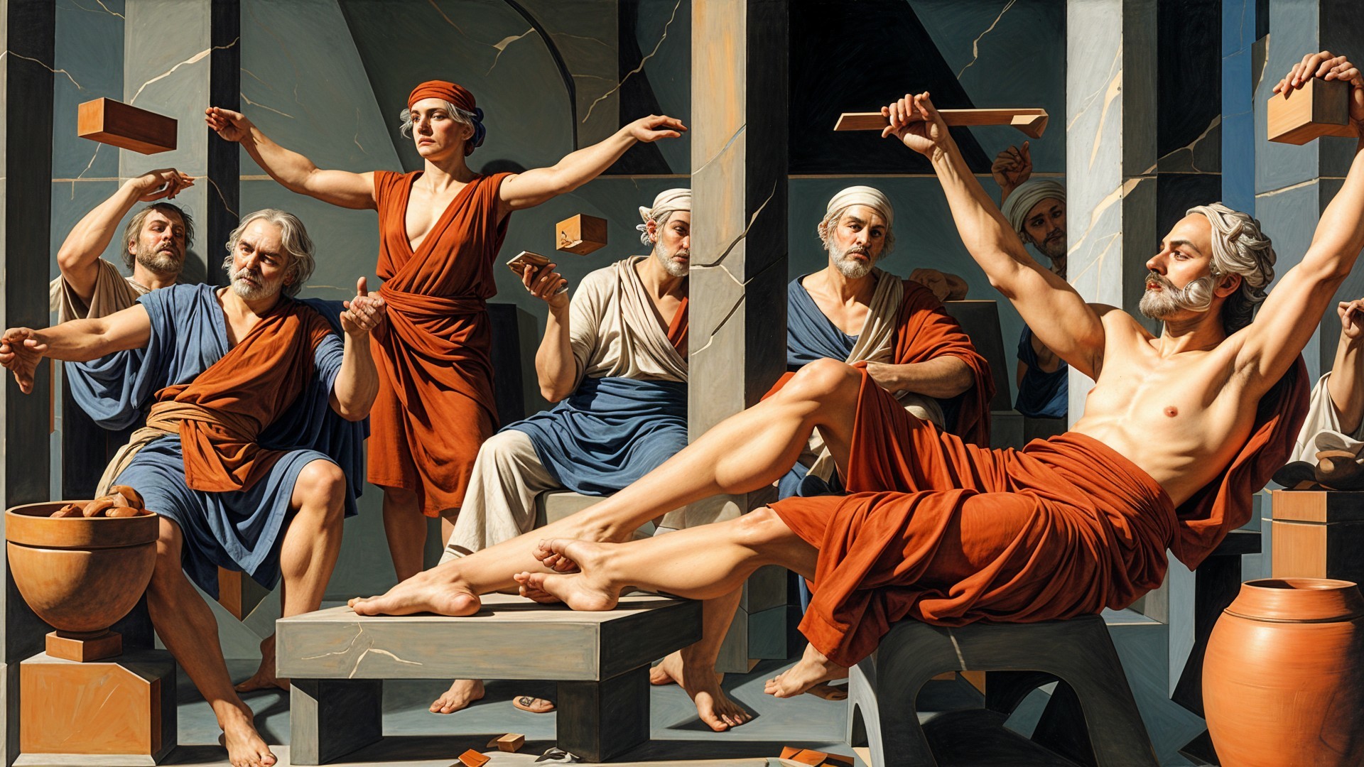 Classical Scene of Individuals Discussing Art and Construction