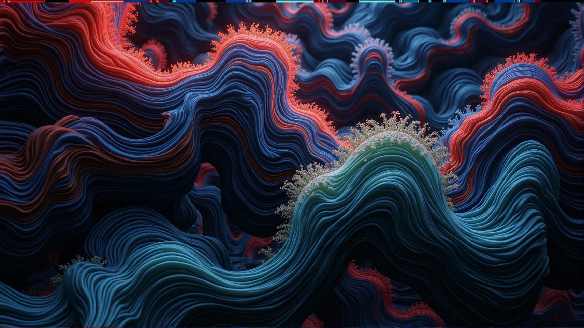 Abstract Landscape with Wavy Patterns in Vibrant Colors