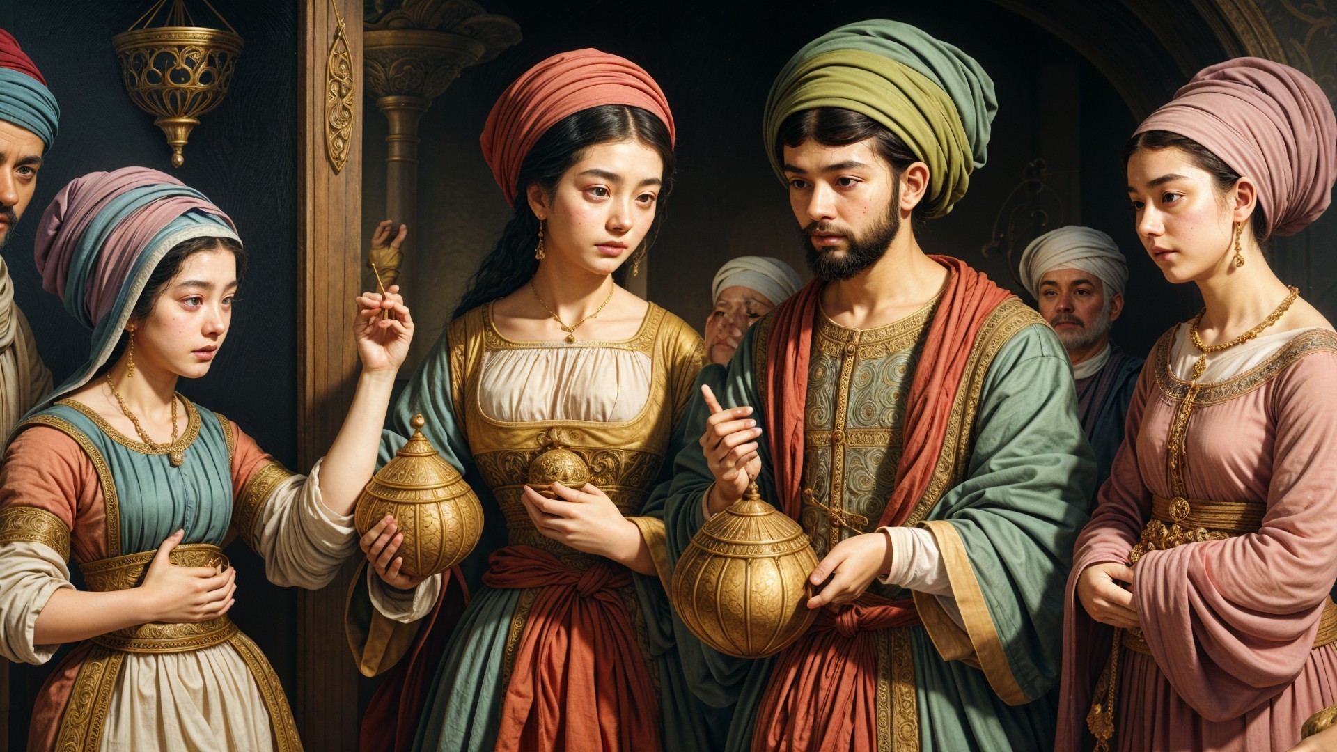 Elegantly Dressed Individuals in Historical Attire