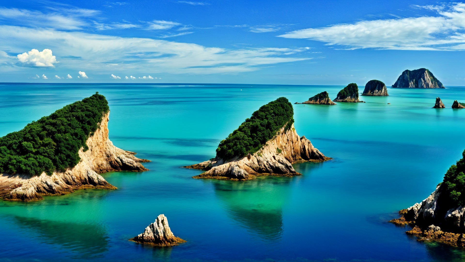 Coastal Landscape with Blue Ocean and Rugged Islands