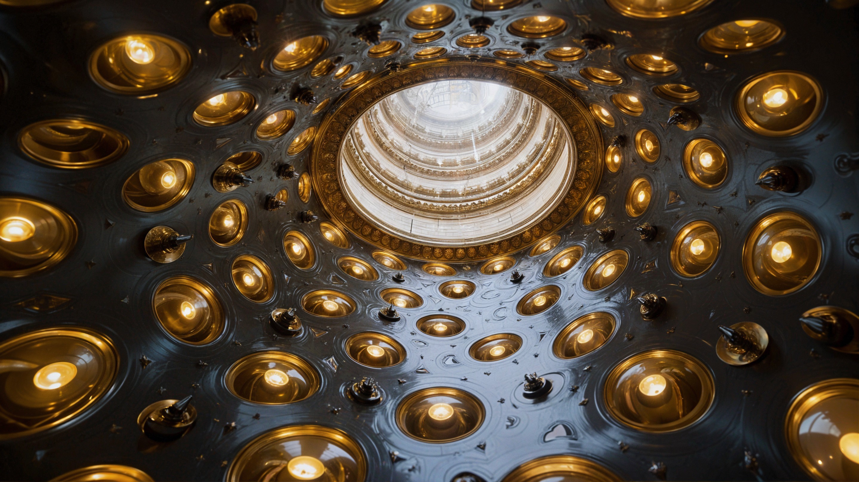 Intricate Spiral Dome Structure with Golden Elements
