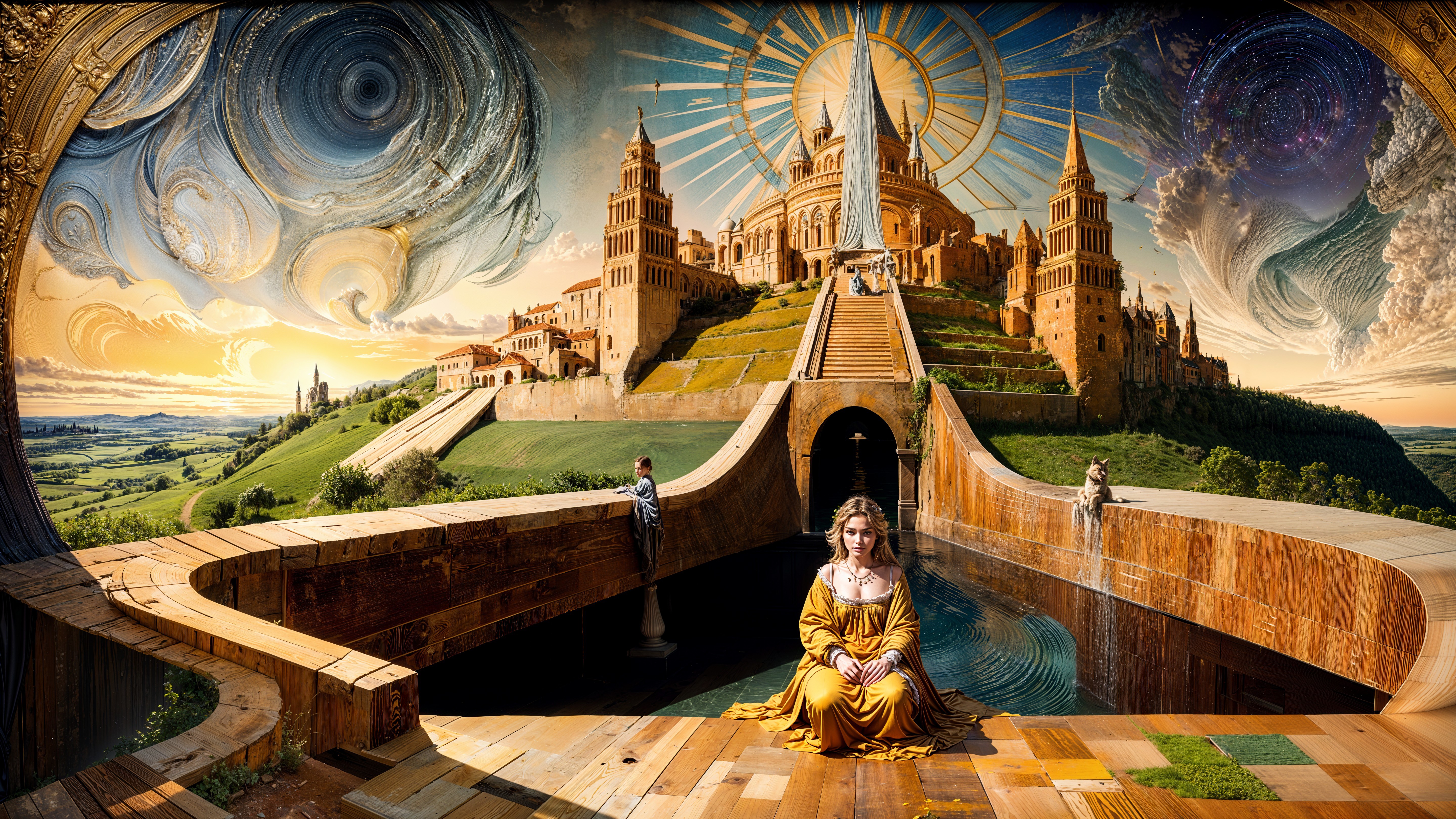Majestic castle on a hill with surreal landscapes