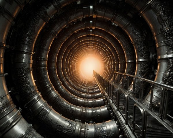 Metallic Tunnel with Engravings and Central Light