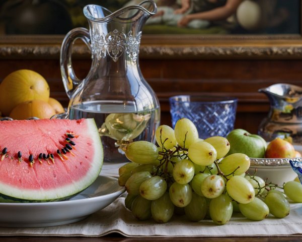 Vibrant Still-Life with Watermelon and Assorted Fruits