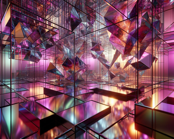 Futuristic Abstract Scene with Geometric Shapes and Colors