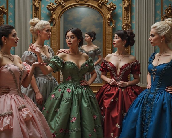 Elegant Women in Vintage Setting with Opulent Decor