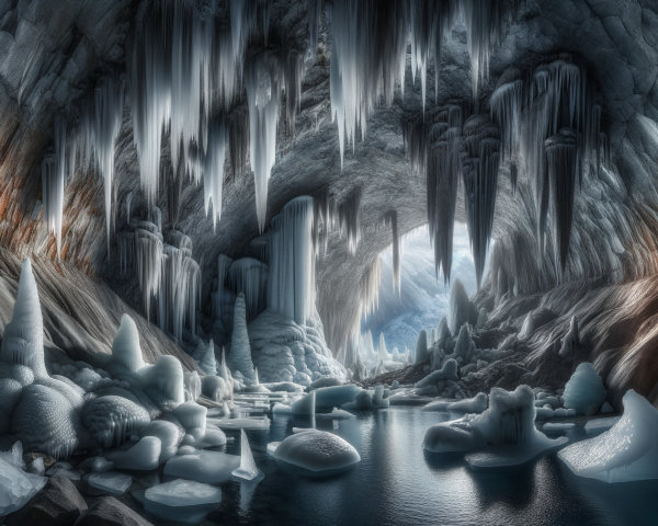 Stunning Ice Cave with Icicles and Crystalline Formations