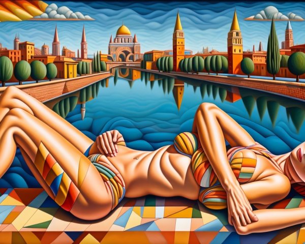 Cubist Painting of Woman by Serene River