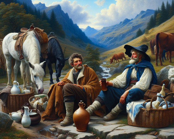 Men on Rocky Path Overlooking Mountain Valley