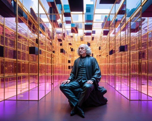 Kneeling Figure in Futuristic Abstract Environment