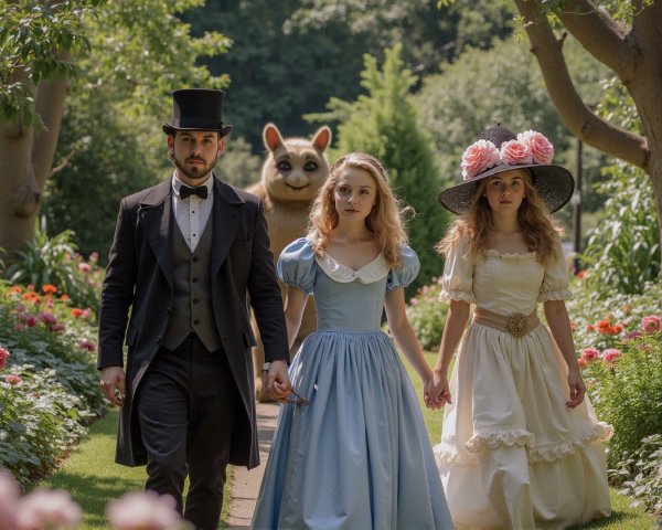 Whimsical Garden Scene with Colorful Characters