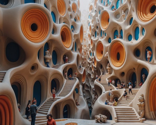 Surreal Abstract Interior with Organic Shapes and Colors