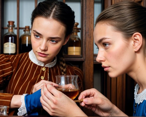 Young Women in Vintage Clothing Engaged in Conversation