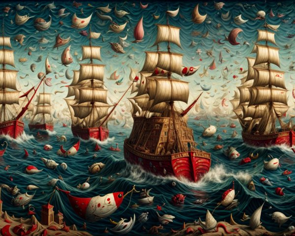 Vibrant Seascape with Majestic Ships and Waves