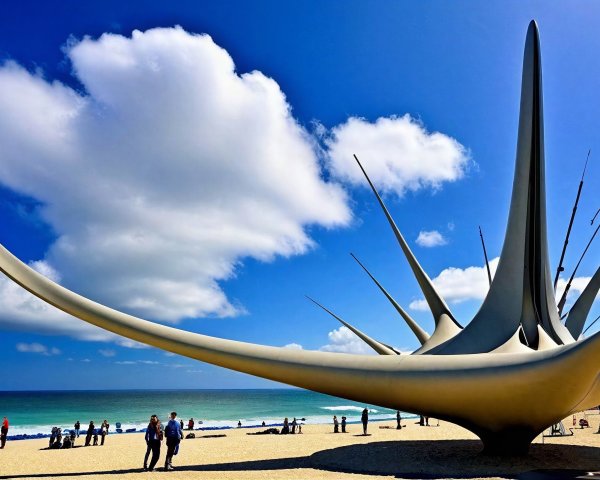 Modern Art Sculpture on Beach with Ocean View