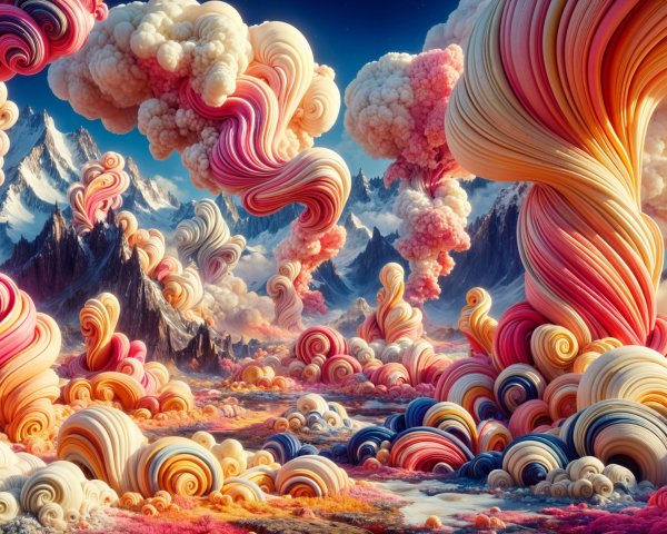 Surreal Landscape with Vibrant Clouds and Mountains