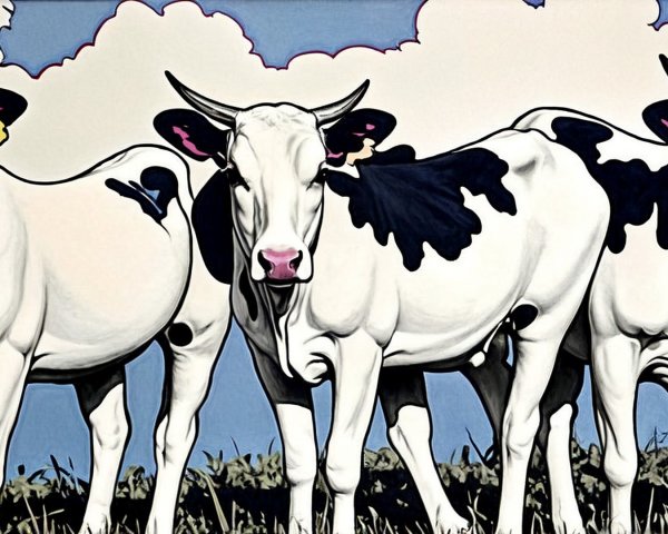 Vibrant Image of Three Cheerful Black-and-White Cows