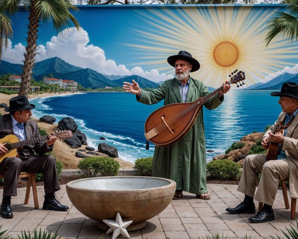 Musicians Performing in Front of Colorful Mural